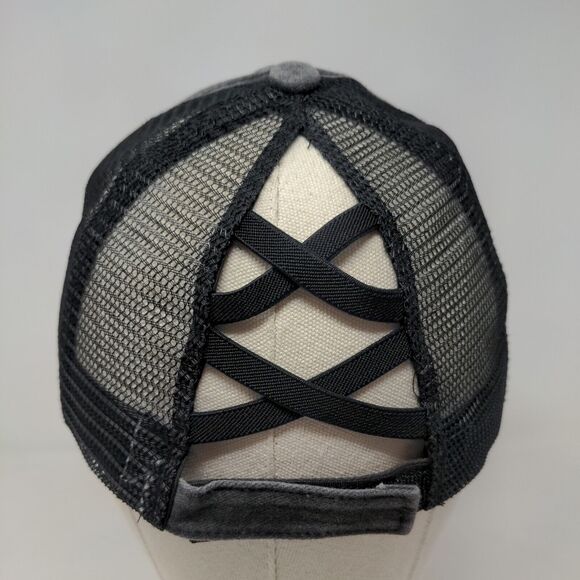 Unbranded Women's Strapback Mesh Back Hat Gray Adjustable Blank Ponytail Hole - Picture 5 of 7